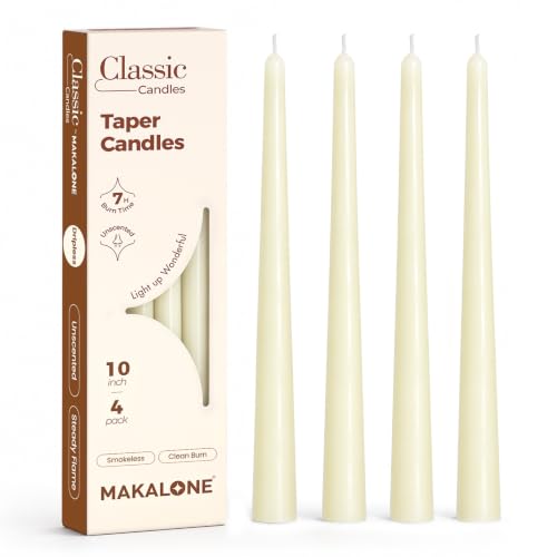 Ivory Taper Candles 0.87x10 Inch - Dripless Unscented Candle Sticks, Pack of 4