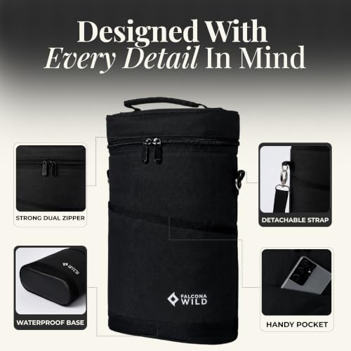 Insulated Wine Cooler Bag with 2 Adjustable Sleeves - Black