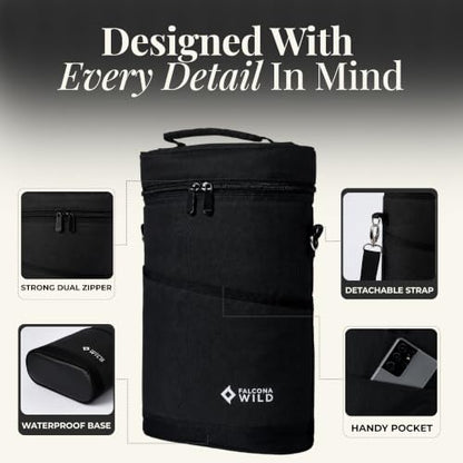 Insulated Wine Cooler Bag with 2 Adjustable Sleeves - Black