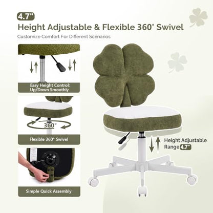 VINGLI Lucky Clover Armless Vanity Chair in Dark Green – Small Space