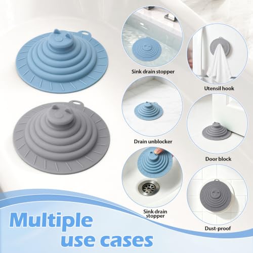 Blue & Grey 2 Pack Universal Silicone Drain Stopper - 6 Inch Multi-Use Sink & Floor Cover