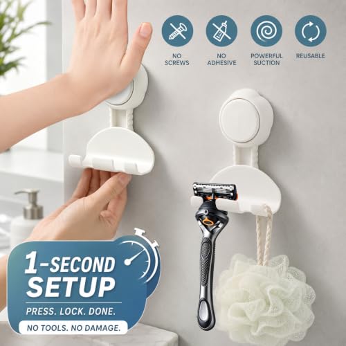 2PCS Shower Razor Holder with Suction Cup Hooks, Bathroom Organizers