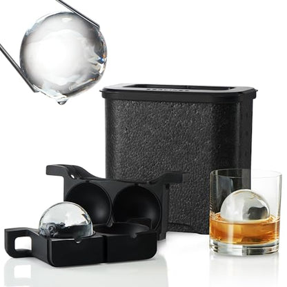 Berlinzo Clear Ice Ball Maker - 2 Large 2.4-inch Crystal Clear Ice Balls for Whiskey Cocktail - New Easy-to-Remove Ice Sphere Mold, 2 Round Ice Spheres