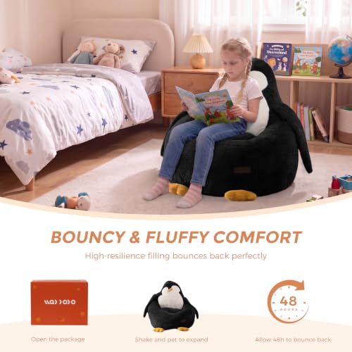 Kids Bean Bag Chair with Penguin Backrest - Black, Standard Size