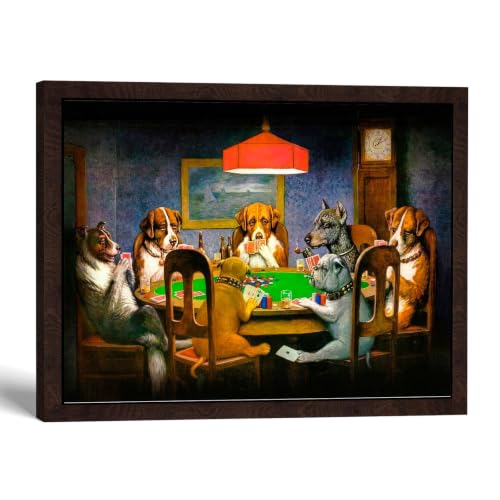 Dogs Playing Poker Wall Art Canvas Framed - Brown, 16x20 Inches