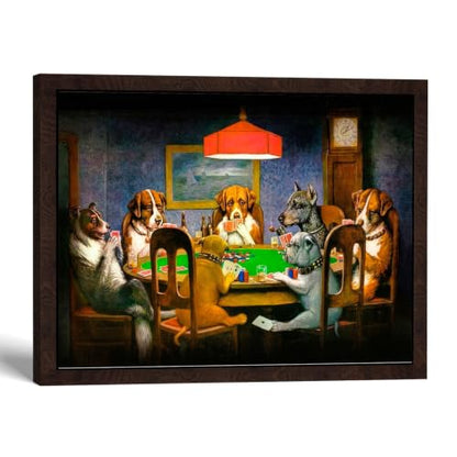 Dogs Playing Poker Wall Art Canvas Framed - Brown, 16x20 Inches