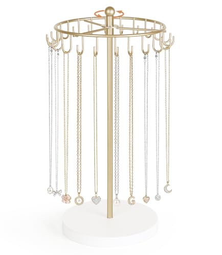 Rotating Jewelry Display Stand with 22 Hooks - Metal Necklace Holder Organizer