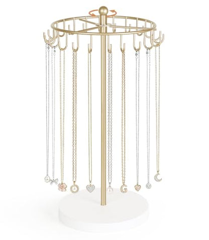 Rotating Jewelry Display Stand with 22 Hooks - Metal Necklace Holder Organizer