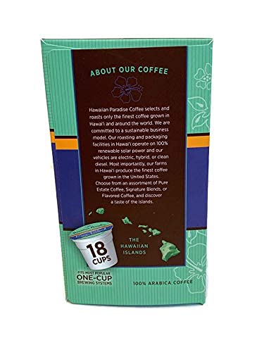 Hawaiian Paradise Coffee 10% Kona Dark Roast Decaffeinated -18 Count Single Serve Cups - Dark & Bold Flavor - Decaf - Compatible with Keurig K-Cup Brewers