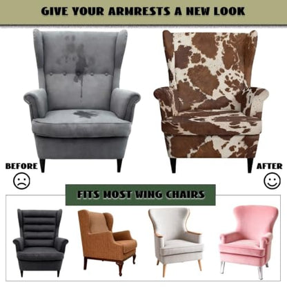 Stretch Wing Chair Slipcover Brown Cow Print 2 Piece Protect & Decor