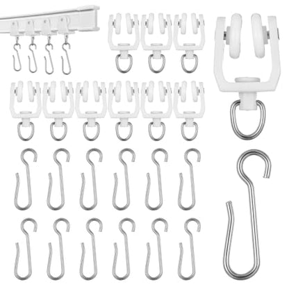 30PCS Curtain Track Rollers & Hooks Set White - Flexible & Durable Home Hardware
