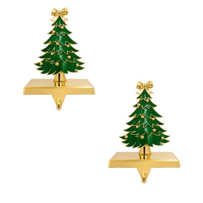 Heavy Gold Christmas Stocking Holders for Mantle - Green - 2 Pack