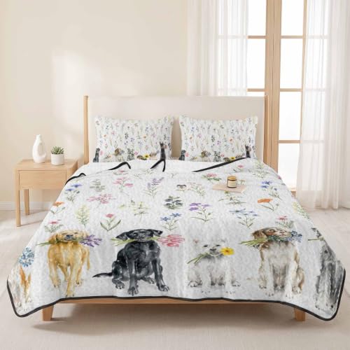 Sage Spring Floral Dog Quilt Set Twin XL 3-Piece Comforter Bedding