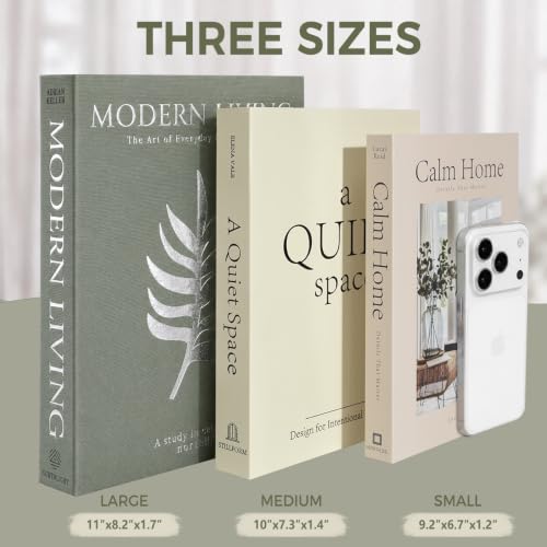 Faux Book Storage Boxes Set of 3 - Sage Green Decorative Home Decor