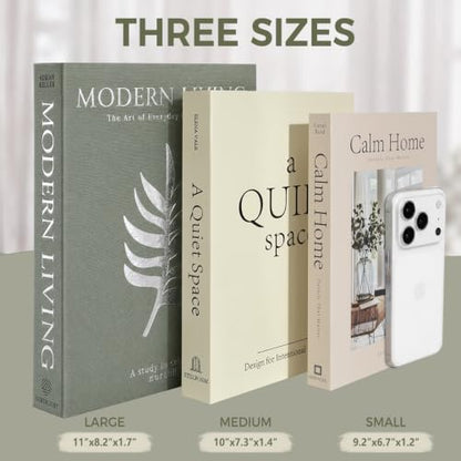 Faux Book Storage Boxes Set of 3 - Sage Green Decorative Home Decor