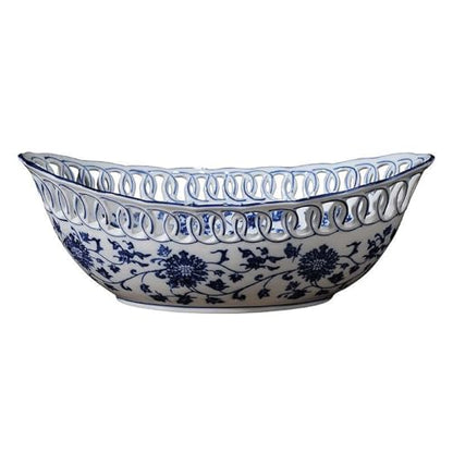 Porcelain Fruit Bowl with Drainage Hollow Design Hand Painted Floral Decor