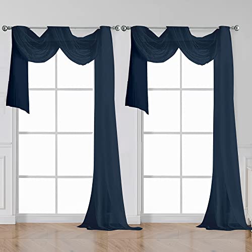 OWENIE Voile Sheer Window Curtains 144 inch Extra Long, Elegant and Airy Drapes Translucent Window Treatments for Living Room/Bedroom, White, 2 Panels=84" Wide