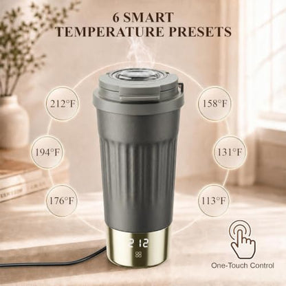 Titanium Gray Dual Voltage Travel Electric Kettle with 6 Temp LCD, 400ml