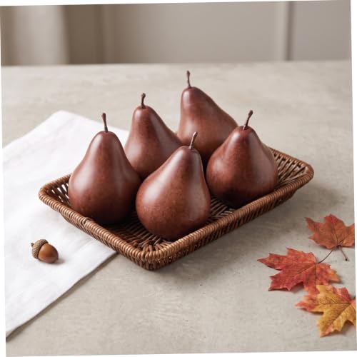 Artificial Pear Decor Set of 5 Long-Lasting Realistic Faux Fruit Brown