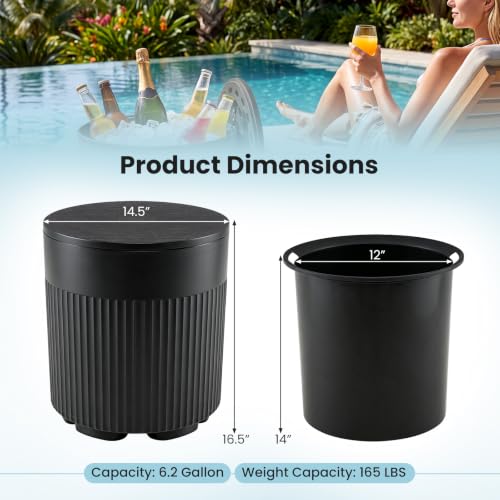 GIANTEX 3-in-1 Outdoor Ice Bucket Cooler Side Table with Storage - Black