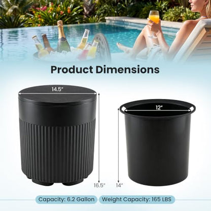 GIANTEX 3-in-1 Outdoor Ice Bucket Cooler Side Table with Storage - Black