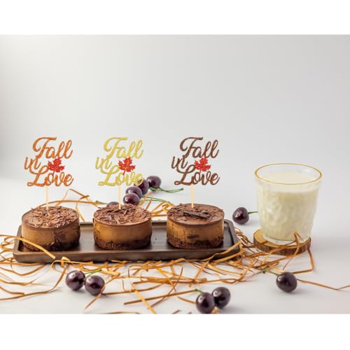 Fall in Love Cupcake Toppers - 24 Pack Fall Theme Party Decorations - Mix