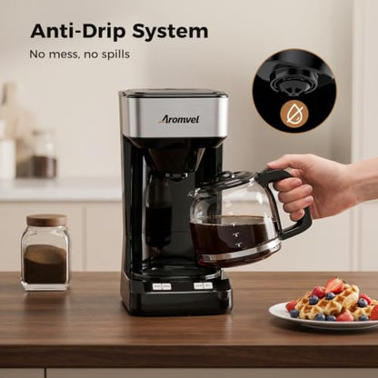 Aromvel Bright Silver 12-Cup Drip Coffee Maker with LED Display