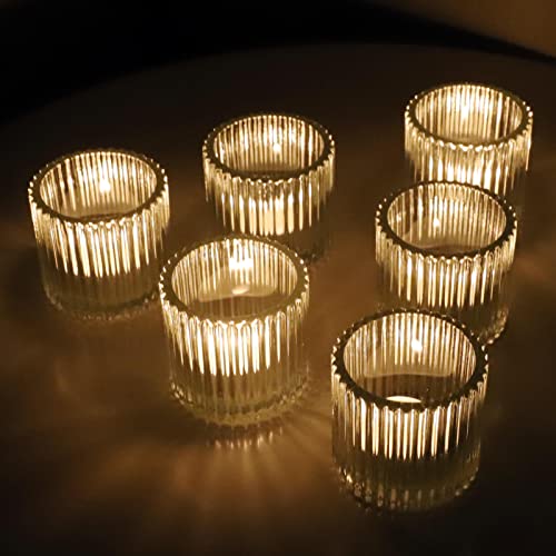 12 Pieces Clear Votive Candle Holders for Wedding & Event Decor - Frosted Glass