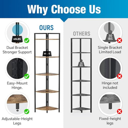 5-Tier Corner Bookshelf with LED Lights, Heavy-Duty Tall Storage Unit