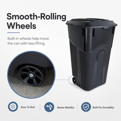 32-Gallon Heavy-Duty Wheeled Trash Can with Click-Lock Lid - Outdoor Use