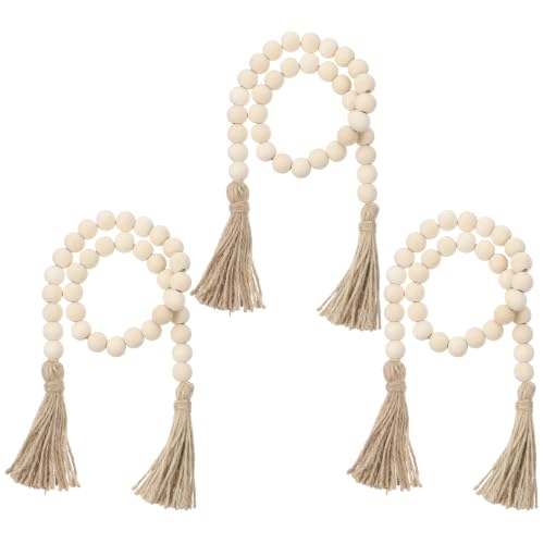 Wood Bead Garland Set with Tassels - Rustic Farmhouse Decor, 29 Inches, 3 Pieces