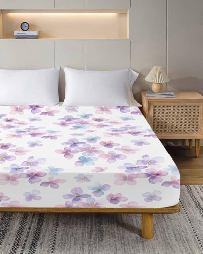Full Size Flat Sheet for Bed - Purple Pink Flowers Microfiber 81x96 with Variation