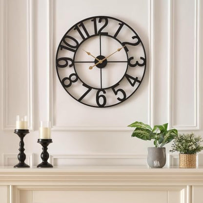 14 Inch Silent Battery Operated Vintage Metal Wall Clock for Living Room & Kitchen