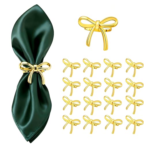 Gold Napkin Rings Set of 16 - Elegant Bow Table Decor for Weddings & Parties