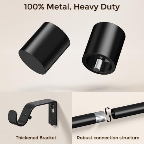 Extra Long Black Curtain Rod 36-240 Inch Heavy Duty Adjustable 1 Inch - Black / 1 Pack