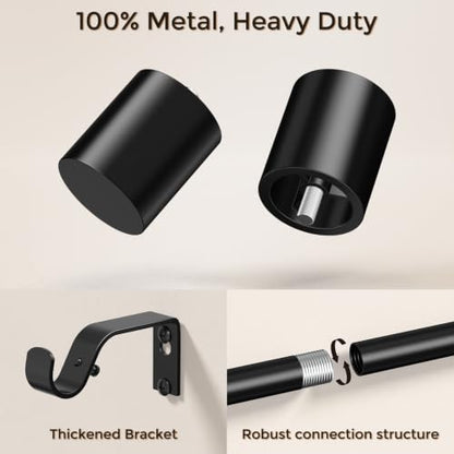 Extra Long Black Curtain Rod 36-240 Inch Heavy Duty Adjustable 1 Inch - Black / 1 Pack
