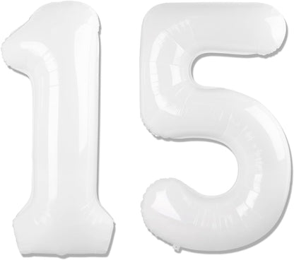 Number 15 Balloon by [Brand Name] - 40-Inch White Birthday Decoration for 15th Party Supplies