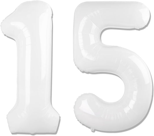 Number 15 Balloon by [Brand Name] - 40-Inch White Birthday Decoration for 15th Party Supplies