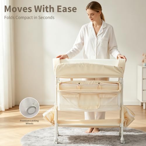 Foldable Baby Changing Table with Storage, Waterproof Top & Portable Design