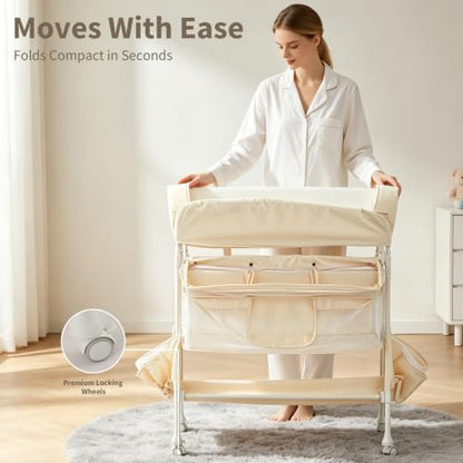 Foldable Baby Changing Table with Storage, Waterproof Top & Portable Design