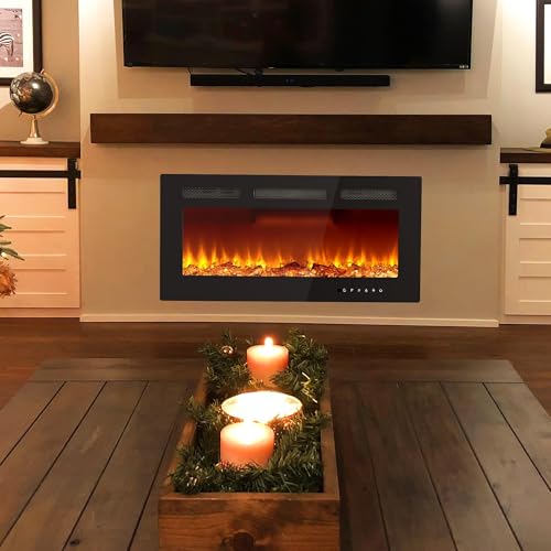 30-Inch Electric Fireplace Wall Mount & Recessed with 12 Flame Colors