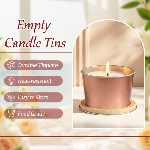 Rose Gold 12 Pack Candle Tins 2.5oz with Lids - Reusable Metal Containers