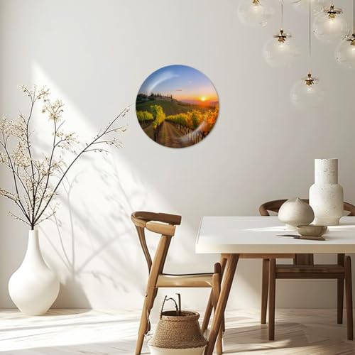 8-Inch Ceramic Decorative Plate for Wall & Display with Stand and Hook - Tuscany Vineyards Sunset Olive Fields