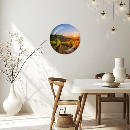 8-Inch Ceramic Decorative Plate for Wall & Display with Stand and Hook - Tuscany Vineyards Sunset Olive Fields