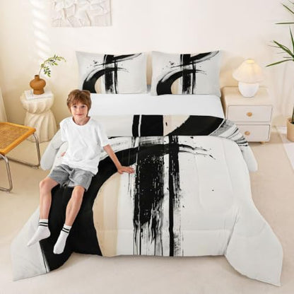 Graffiti Comforter Set All Season Brushstroke Art with 2 Pillowcases Kids King Size - Swan & Panther Variation