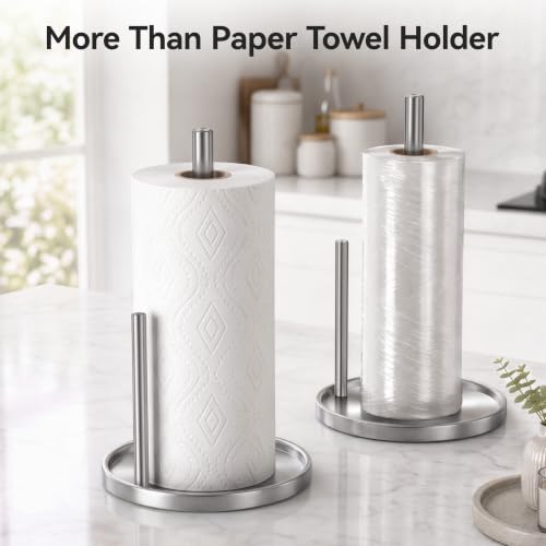 Stainless Steel Paper Towel Holder with Weighted Base - Brushed Silver