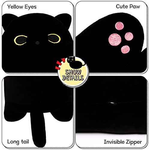 Black Cat Plush Toy Soft Long Cat Pillow Plushies Doll Stuffed Animal Plush Body Pillow Black Sesame Meowchi Sofa Throw Pillow Decoration Gift for Kids Girl, 50cm/19.7inch