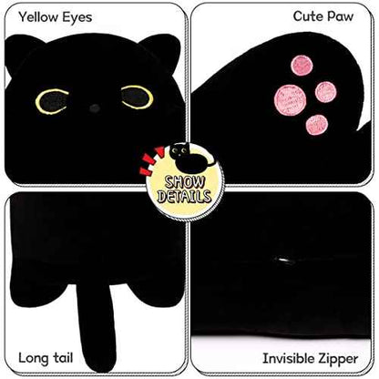 Black Cat Plush Toy Soft Long Cat Pillow Plushies Doll Stuffed Animal Plush Body Pillow Black Sesame Meowchi Sofa Throw Pillow Decoration Gift for Kids Girl, 50cm/19.7inch