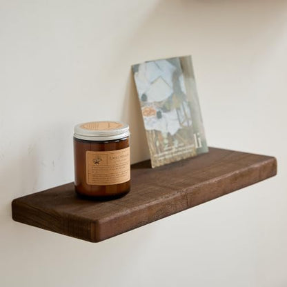 Dark Walnut Wooden Floating Wall Shelves Set of 2 - 15.7 Inch Rustic Storage
