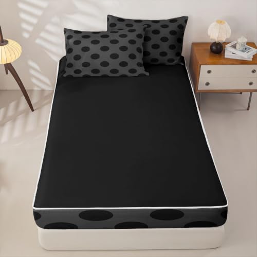 Kids Zipper Bedding Set Twin Size Black & Grey Polka Dots with Pillowcases